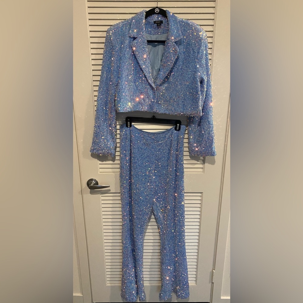 Nasty Gal Blue Sequin Matching Set